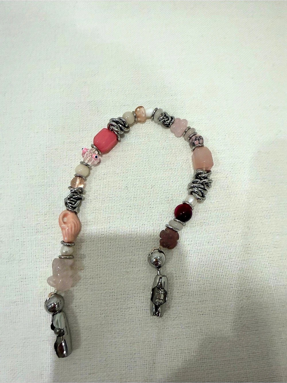 Ossa Beaded Charm Bracelet in Pink & Silver